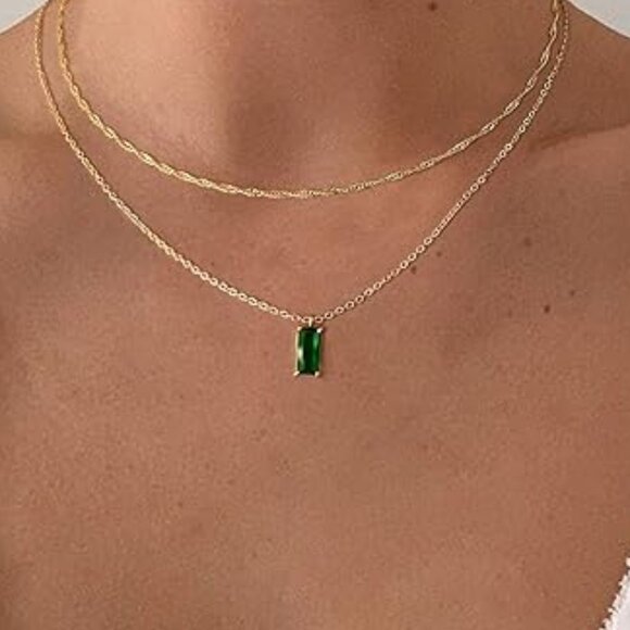 Neiman Marcus Dainty 18k Gold Plated Emerald Necklace - Picture 2 of 4